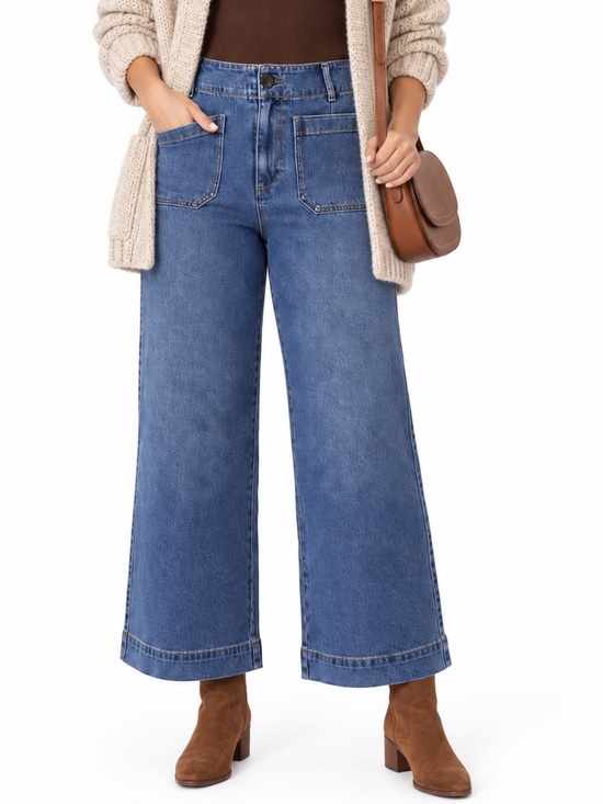 Scotch & Soda Denim - Scotch & Soda Wide-Leg High-Rise Cropped Patch Pocket Jeans